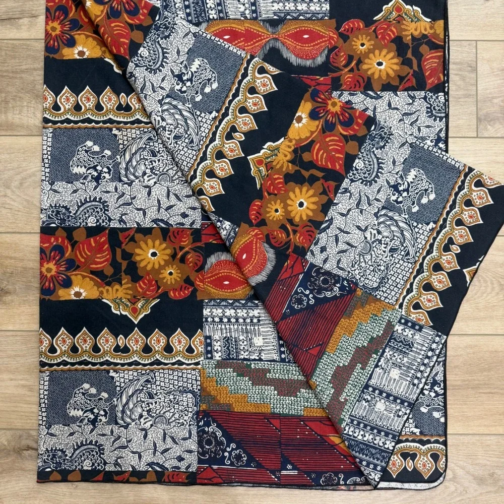 Vintage Patchwork Moody Batik Tablecloth Rectangle Global Eclectic 84x58 Fabric